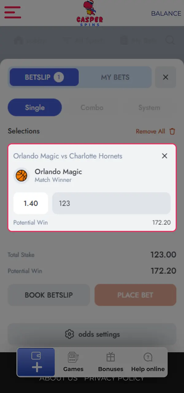 Set your amount before placing your first bet at Casper Spins.