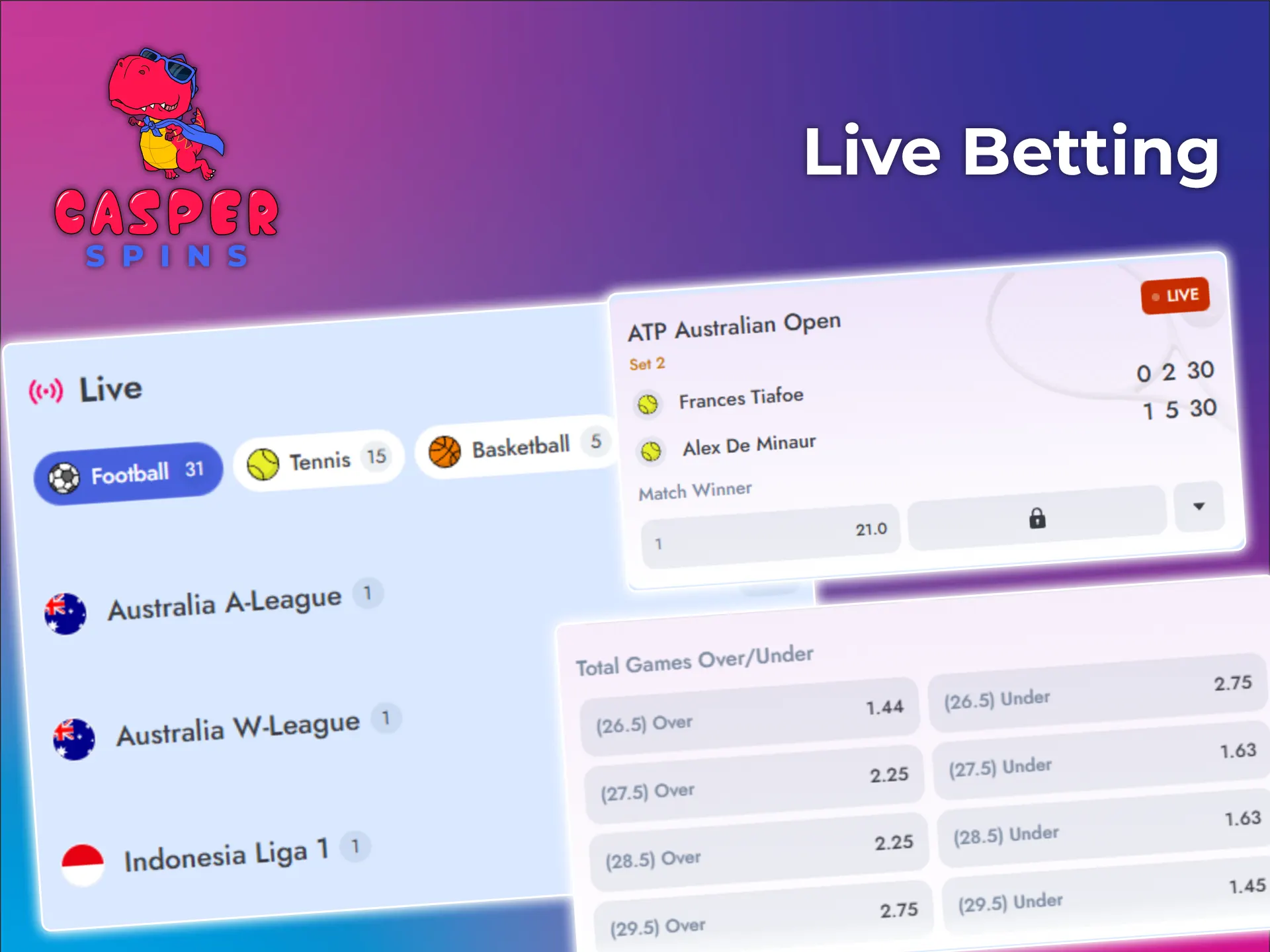 Place bets in real time at Casper Spins.