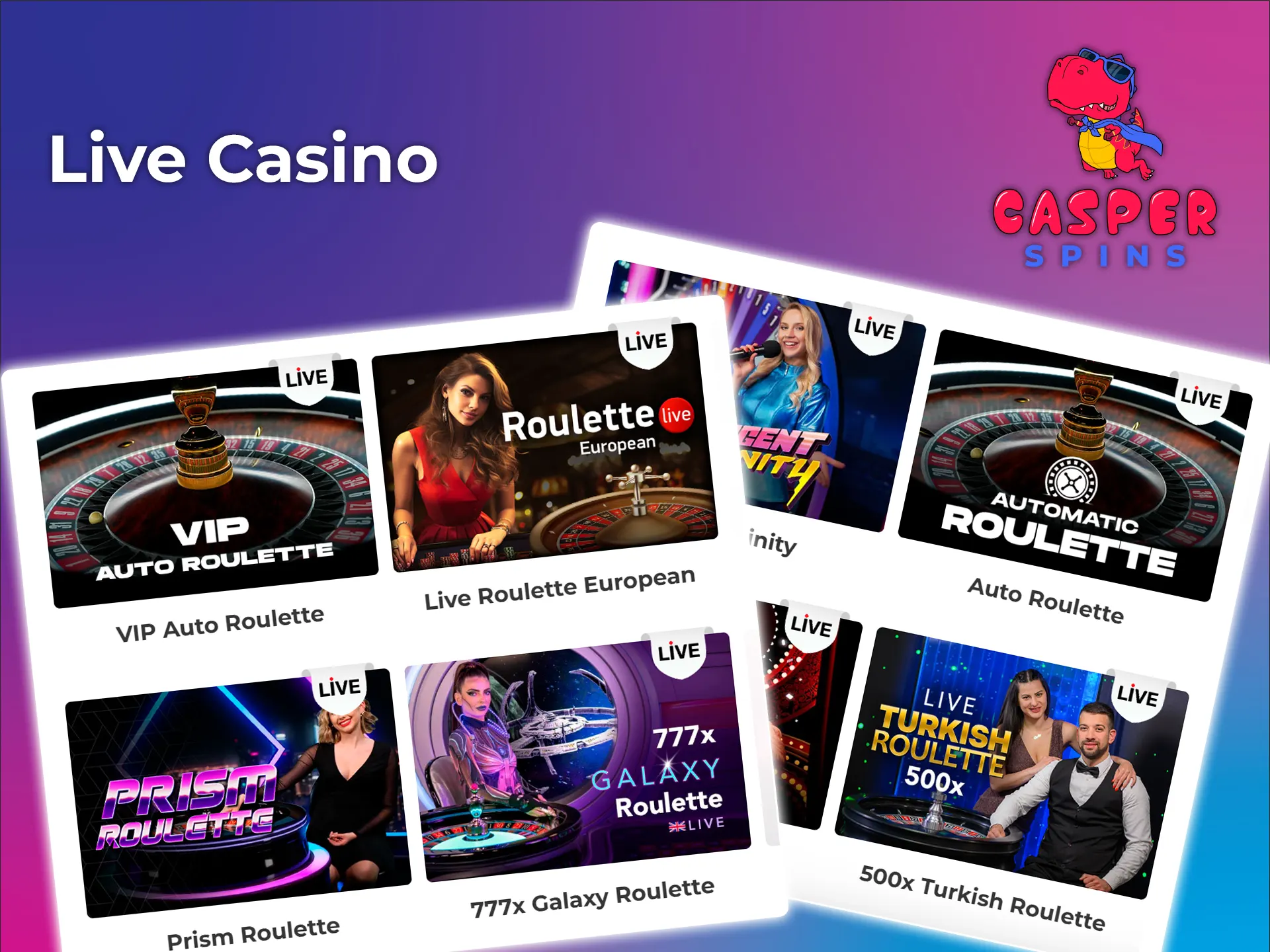 Play with live dealers at Casper Spins live casino.