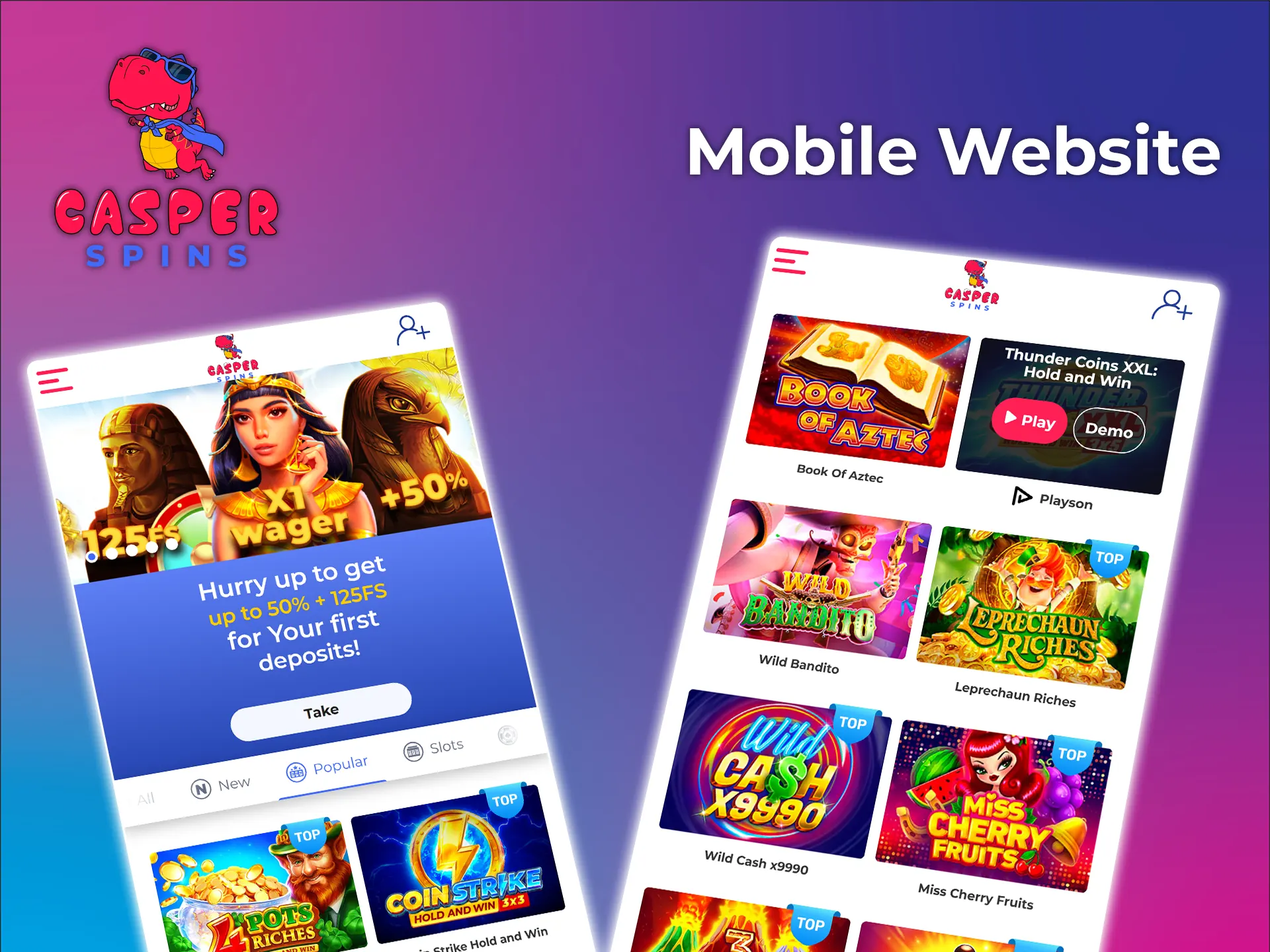 Play on the mobile site at Casper Spins Casino.